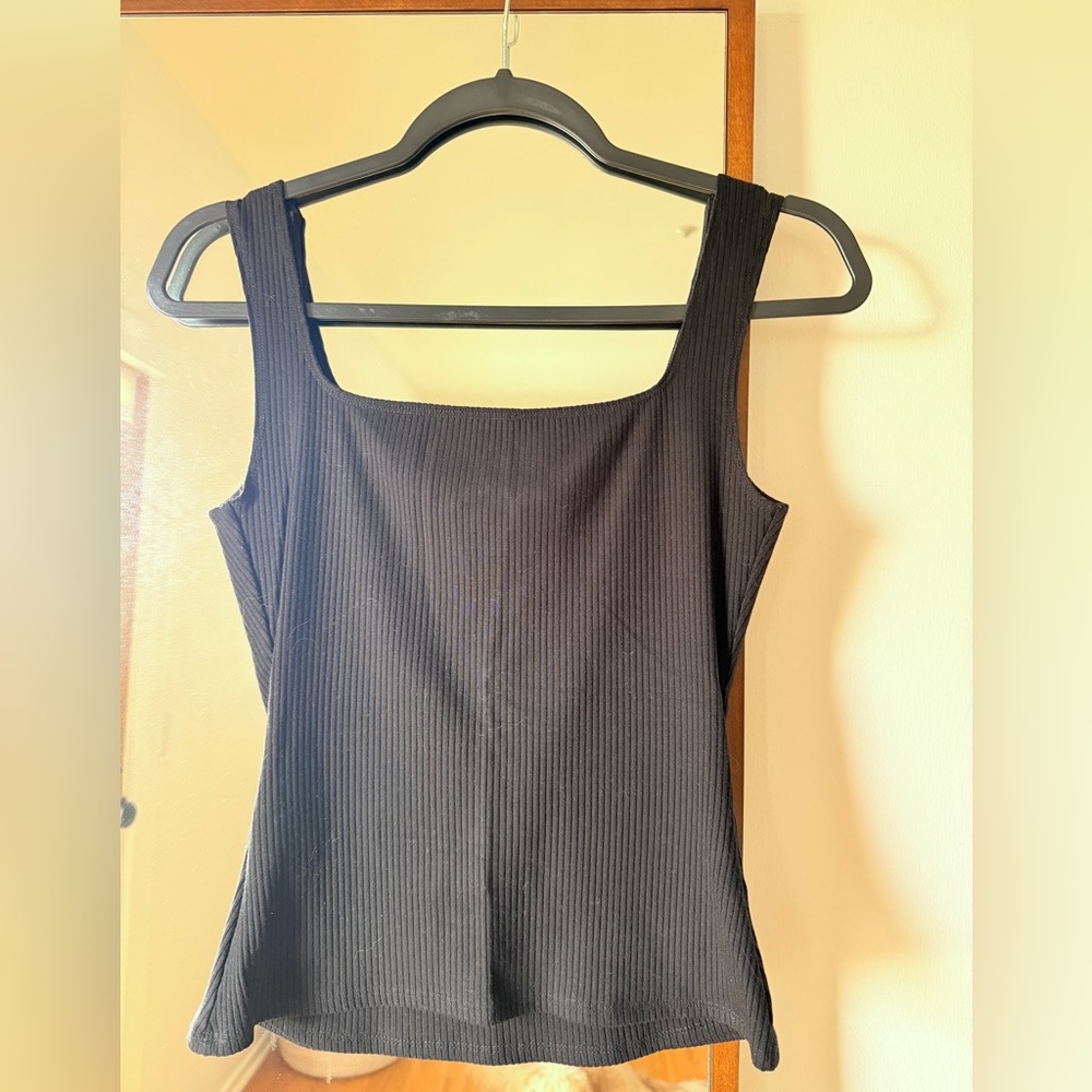 Reformation Black Ribbed Square Neck Tank Top - Picture 3 of 3